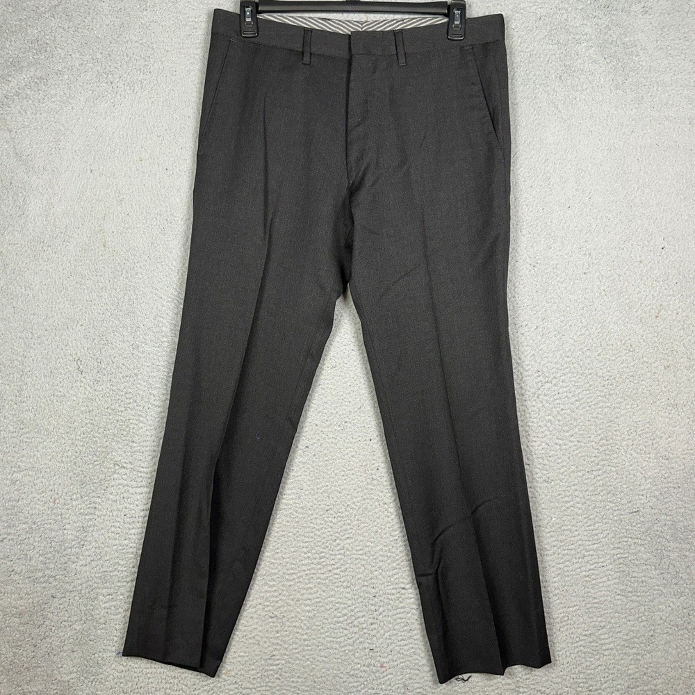 Hugo Boss Cagan1-US Wool Pants Mens 34R Gray Straight Leg Dress Flat Front EUC